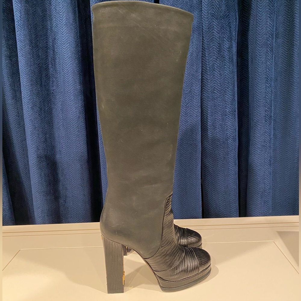 Chanel Tall Boot Heel Classic Black Gold High